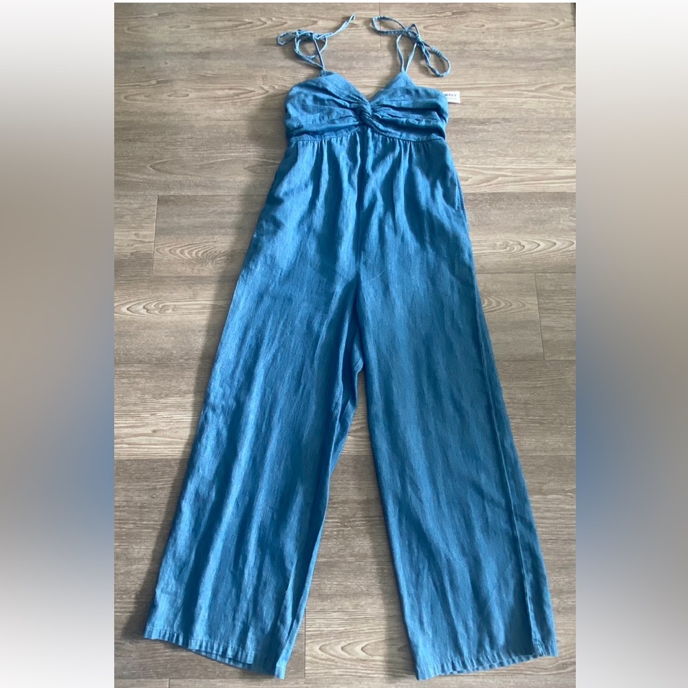 Cotton Chambray wide leg jumpsuit